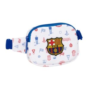 safta f.c.barcelona preescolar bolsa de cintura infantil cremallera cintas ajustables cierre de pvc 14x11x4cm color blanco