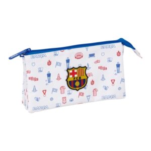 safta f.c.barcelona preescolar portatodo 3 compartimentos con cremallera bolsillo interior central 22x12x3cm color blanco