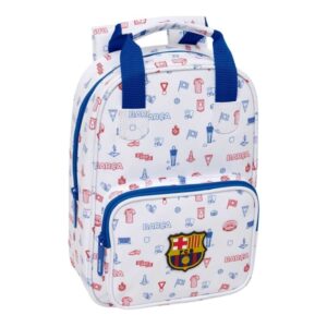 safta f.c.barcelona preescolar mochila infantil tarjeta de identificacion personal bolsillo frontal hombreras acolchadas 20x28x8cm color blanco