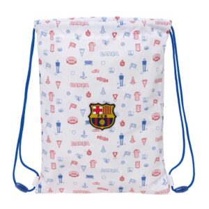 safta f.c.barcelona preescolar saco plano cierre con cordones bolsillo interior con cremallera 26x34x1cm color blanco