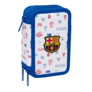 safta f.c.barcelona preescolar plumier de 3 pisos 37 piezas goma lapiz 2 boligrafos sacapuntas 2 reglas 16 colores 14 rotuladores 12.5x19.5x5.5cm color blanco
