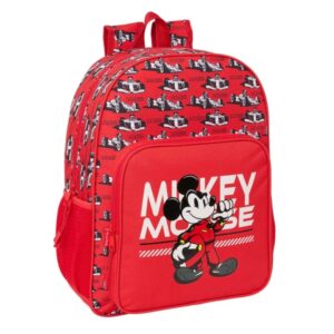 safta mickey and friends racing mochila adaptable a carro bolsillo frontal portabotellas cremallera con doble tirador asa de mano hombreras y espalda acolchada 33x42x14cm color rojo