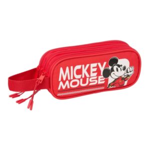 safta mickey and friends racing portatodo 3 compartimentos con cremallera asa lateral 21x8.5x7cm color rojo