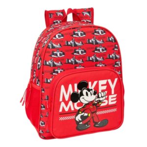 safta mickey and friends racing mochila 15l adaptable a carro bolsillo frontal portabotellas cremallera con doble tirador asa de mano hombreras y espalda acolchada 32x38x12cm color rojo