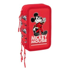 safta mickey and friends racing plumier de 3 pisos 37 piezas goma lapiz 2 boligrafos sacapuntas 2 reglas 16 colores 14 rotuladores 12.5x19.5x5.5cm color rojo