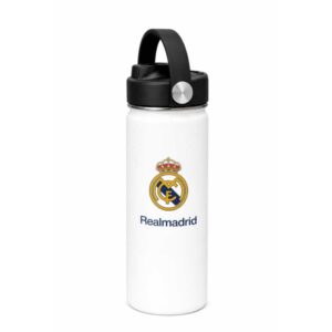 safta real madrid botella isotermica capacidad 530ml pajita interior revestimiento interior de cobre tapa antifugas 12h caliente 24h frio color blanco y negro