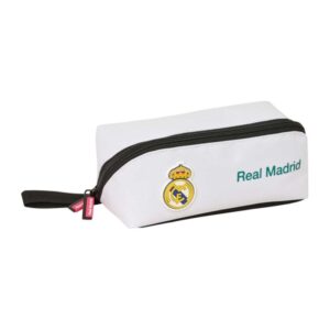 safta real madrid equipacion 26/27 portatodo cuadrado cremallera diagonal de doble tirador asa lateral 20x8x8cm color blanco y negro