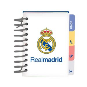 safta real madrid equipacion 26/27 bloc de notas formato a7 80 hojas de 80 g/m2 espiral tapas duras 4 separadores interiores 7.4x10.5cm color blanco