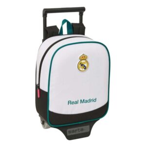 safta real madrid equipacion 26/27 mochila con carro extraible 6l tarjeta de identificacion personal asa de mano 22x27x10cm color blanco y negro