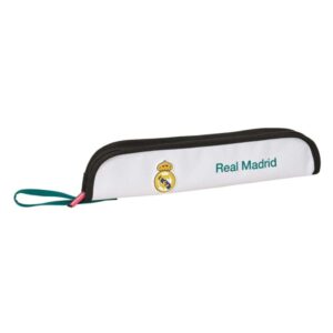 safta real madrid equipacion 26/27 portaflautas interior acolchado alojamiento para varilla asa lateral borde reforzado 37x8x2cm color blanco y negro