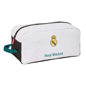 safta real madrid equipacion 26/27 zapatillero capacidad 9l asa de mano lateral 34x15x18cm color blanco y negro