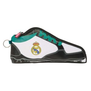 safta real madrid equipacion 26/27 portatodo con forma de bota cremallera 24x10x2cm color blanco y negro