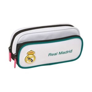 safta real madrid equipacion 26/27 portatodo con bolsillo cremallera 21x10.5x6cm color blanco y negro