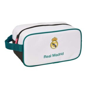 safta real madrid equipacion 26/27 zapatillero mediano capacidad 6l asa de mano lateral 29x15x14cm color blanco y negro