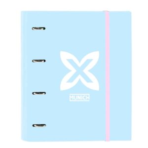 safta munich sky carpeta de 4 anillas de 35mm recambio de 100 hojas a4 cuadricula de 5x5mm 80g/m2 separadores internos goma elastica 27x32x3.5cm color azul claro