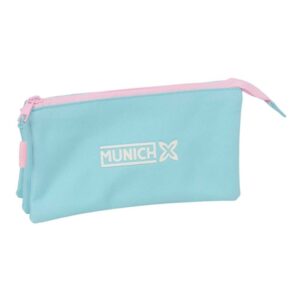 safta munich sky portatodo 3 compartimentos con cremallera bolsillo interior central 22x12x3cm color azul pastel