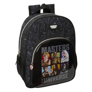 safta masters of the universe mochila adaptable a carro bolsillo frontal portabotellas cremallera con doble tirador asa de mano espalda acolchada 33x42x14cm color gris y negro