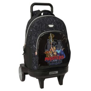 safta masters of the universe mochila con carro extraible 33l portabotellas ruedas antivibracion doble tirador asa de mano bolsillo frontal 33x45x22cm color gris y negro