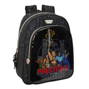 safta masters of the universe mochila infantil portabotellas bolsillo frontal asa de mano adaptable a carro hombreras acolchadas 27x33x10cm color gris y negro