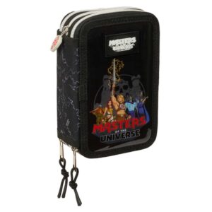 safta masters of the universe plumier de 3 pisos 37 piezas goma lapiz 2 boligrafos sacapuntas 2 reglas 16 colores 14 rotuladores 12.5x19.5x5.5cm color gris y negro