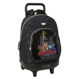 safta masters of the universe mochila con carro extraible 33l portabotellas tarjeta de identificacion personal doble tirador asa de mano bolsillo frontal 33x45x22cm color gris y negro