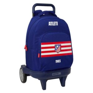 safta atletico de madrid mochila con carro extraible 33l portabotellas tarjeta de identificacion personal ruedas antivibracion asa de mano bolsillo frontal 33x45x22cm color azul marino
