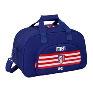safta atletico de madrid bolsa de deporte bandolera ajustable bolsillo frontal fondo semirigido extraible cremallera con doble tirador tacos en la base 40x24x23cm color azul marino