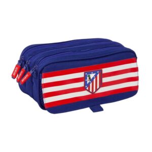 safta atletico de madrid portatodo 3 compartimentos con cremallera cinta trasera adaptable bolsillo frontal de rejilla con velcro 21.5x10x8cm color azul marino