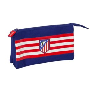 safta atletico de madrid portatodo 3 compartimentos con cremallera bolsillo interior central 22x12x3cm color azul marino