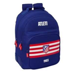 safta atletico de madrid mochila adaptable a carro bolsillo frontal portabotellas cremallera con doble tirador asa de mano hombreras y espalda acolchada 32x42x15cm color azul marino