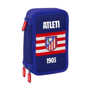 safta atletico de madrid plumier de 3 pisos 37 piezas goma lapiz 2 boligrafos sacapuntas 2 reglas 16 colores 14 rotuladores 12.5x19.5x5.5cm color azul marino