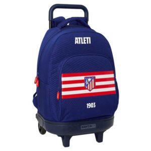 safta atletico de madrid mochila con carro extraible 33l portabotellas tarjeta de identificacion personal doble tirador asa de mano bolsillo frontal 33x45x22cm color azul marino