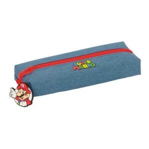 safta super mario portatodo rectangular goma elastica trasera cremallera 22x4x7cm color rojo y azul