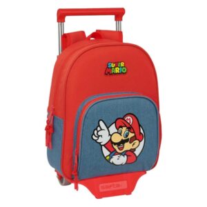 safta super mario mochila con carro extraible portabotellas bolsillo frontal asa de mano 28x34x10cm color rojo y azul