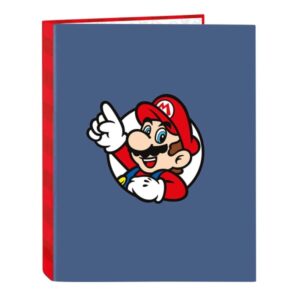 safta super mario carpeta de 4 anillas de 25mm formato folio tapas duras forradas 26.5x33x4cm color rojo y azul