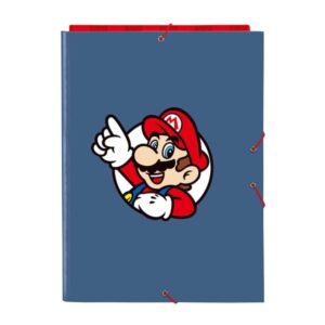 safta super mario carpeta de 3 solapas formato folio cierre con gomas elasticas tapas duras forradas 26x33.5x2.5cm color rojo y azul