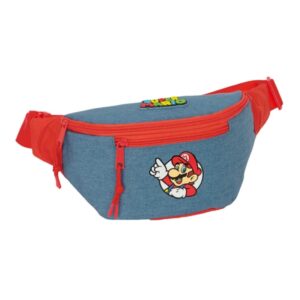 safta super mario bolsa de cintura cremallera cintas ajustables cierre de pvc bolsillo frontal 23x12x9cm color rojo y azul