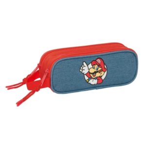 safta super mario portatodo 2 compartimentos con cremallera asa lateral capacidad 1l 21x8x6cm color rojo y azul
