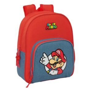 safta super mario mochila infantil portabotellas bolsillo frontal asa de mano adaptable a carro hombreras acolchadas 28x34x10cm color rojo y azul