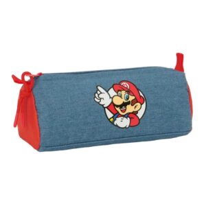 safta super mario portatodo 1 compartimento con cremallera 21x8x7cm color rojo y azul