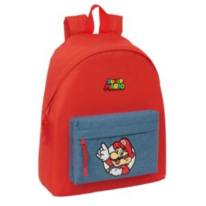 safta super mario mochila bolsillo frontal espalda acolchada hombreras ergonomicas cremallera con doble tirador asa de mano 33x42x15cm color rojo y azul