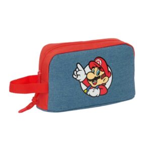 safta super mario bolsa isotermica porta alimentos asa de mano lateral cremallera 21.5x12x6.5cm color rojo y azul