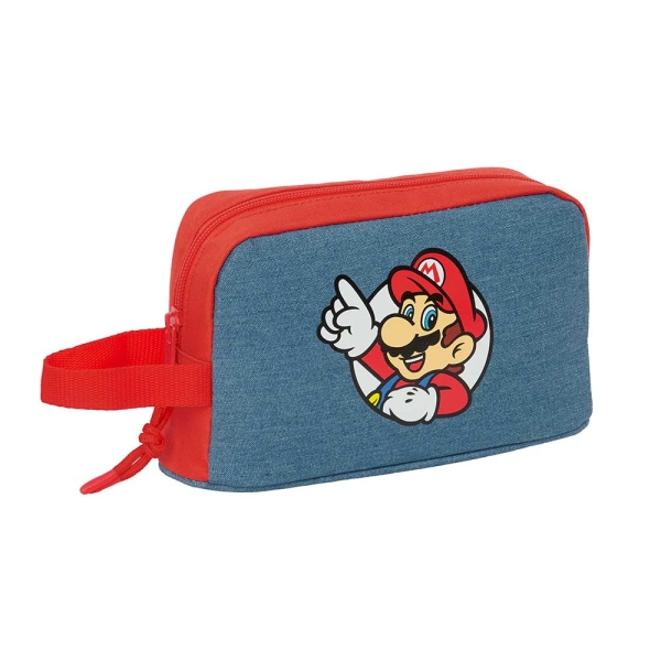 safta super mario bolsa isotermica porta alimentos asa de mano lateral cremallera 21.5x12x6.5cm color rojo y azul