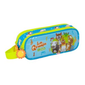 safta la granja de zenon portatodo 2 compartimentos con cremallera asa lateral capacidad 1l 21x8x6cm color azul y amarillo