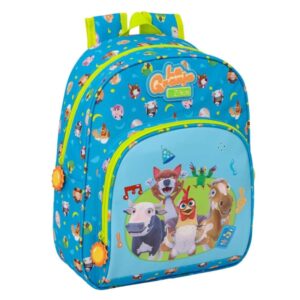 safta la granja de zenon mochila infantil portabotellas bolsillo frontal asa de mano hombreras acolchadas 28x34x10cm color azul y amarillo
