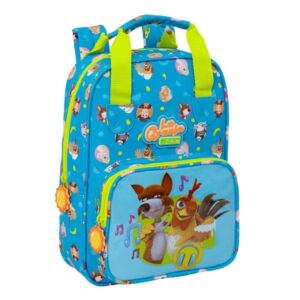 safta la granja de zenon mochila infantil tarjeta de identificacion personal bolsillo frontal hombreras acolchadas 20x28x8cm color azul y amarillo