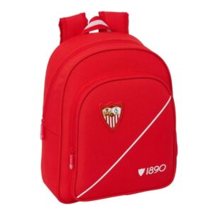 safta sevilla fc mochila infantil portabotellas bolsillo frontal asa de mano adaptable a carro hombreras acolchadas 28x34x10cm color rojo