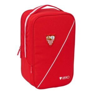 safta sevilla fc zapatillero doble bolsillo interior de velcro compartimento trasero con cremallera asa de mano 21x36x16cm color rojo
