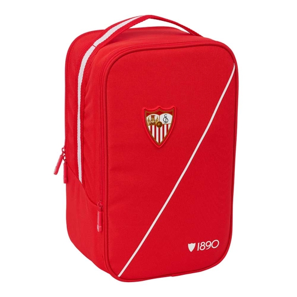 safta sevilla fc zapatillero doble bolsillo interior de velcro compartimento trasero con cremallera asa de mano 21x36x16cm color rojo