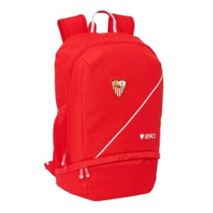 safta sevilla fc mochila zapatillero cremallera con doble tirador bolsillo interior portabotellas asa de mano 28x51x19cm color rojo